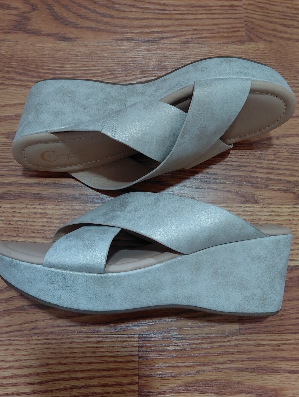 Est. 1946 Chunky Wedge Sandals Women Sz 8 Beige Platform Slip On Comfort Sandal